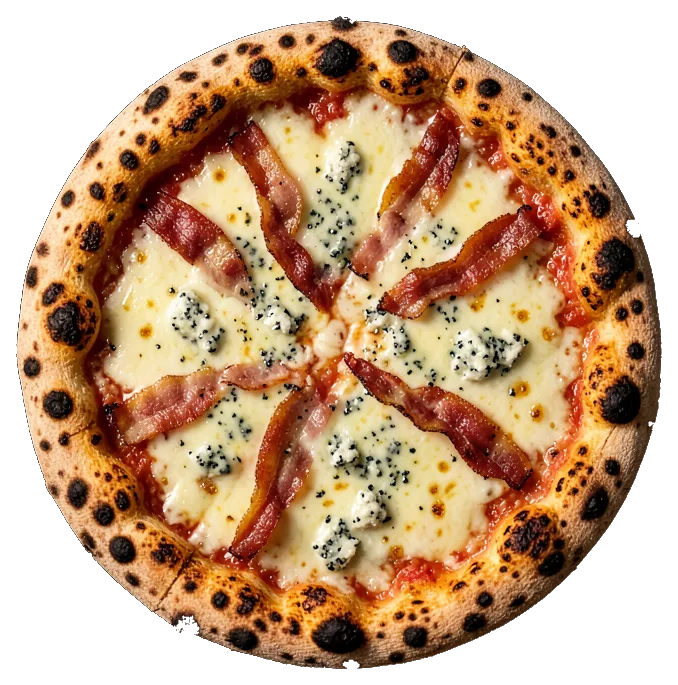 Pizza Bacon y roquefort al horno de leña