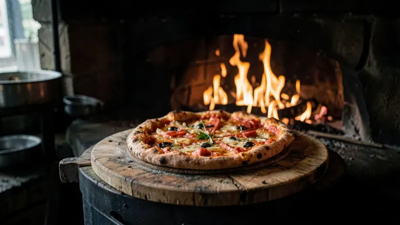 Pizza barbacoa saliendo del horno