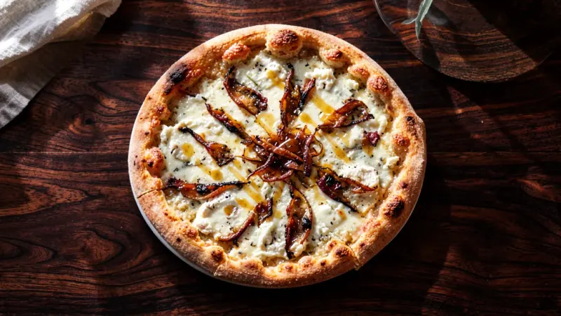 Pizza de queso de cabra, cenital